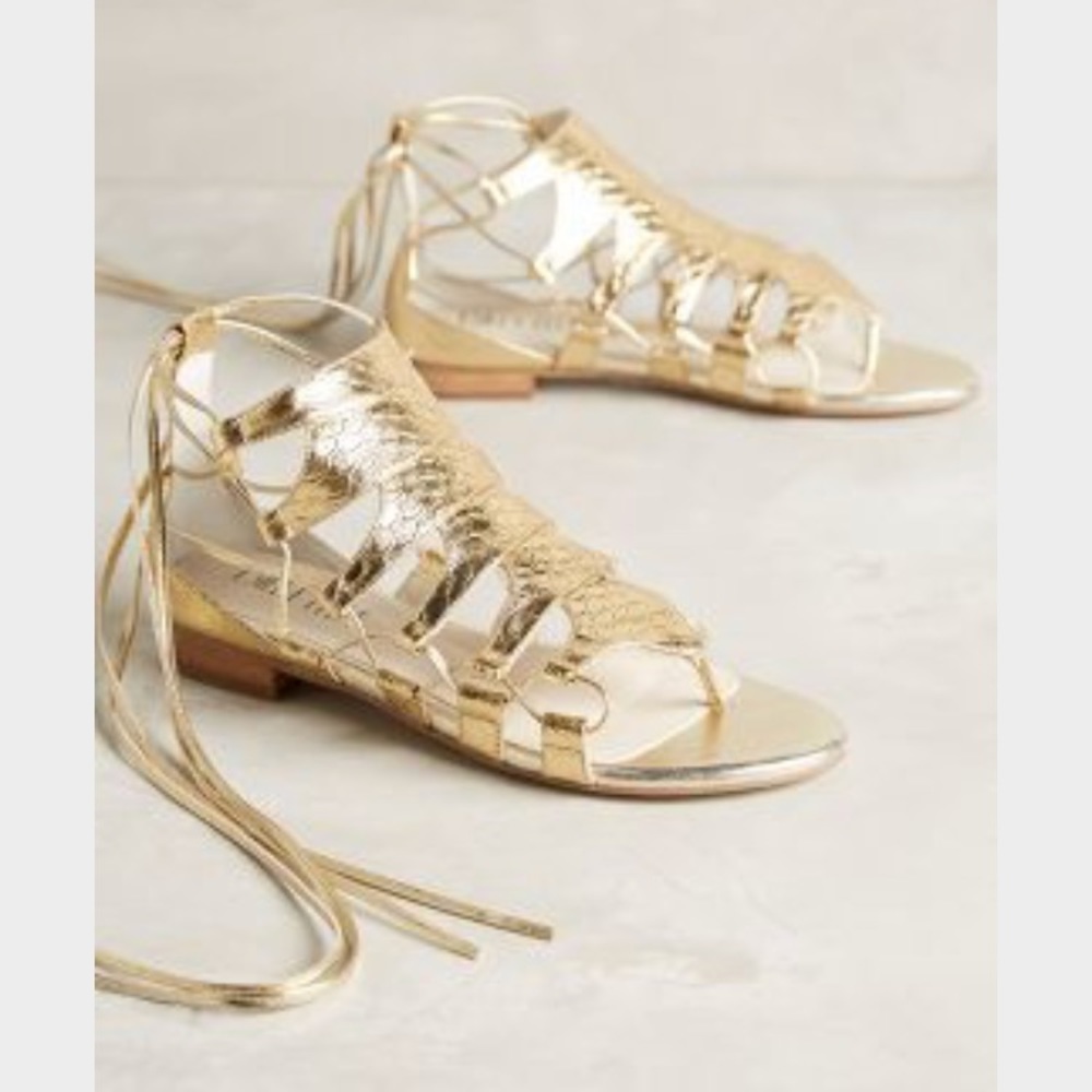 NWT Anthropologie Embossed Metallic Gladiator gold